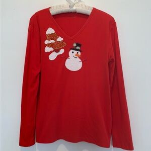Michael Simon Snowman Red V-Neck Top